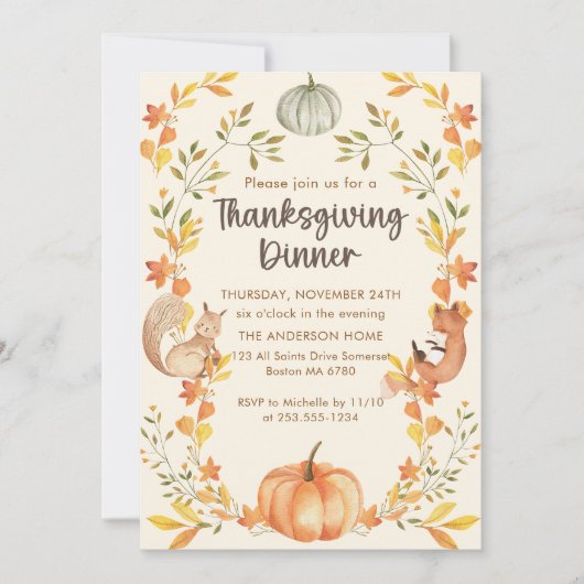 Rustikale Herbstleaves Pumpkin Erntedank Dinner Einladung (Vorderseite)