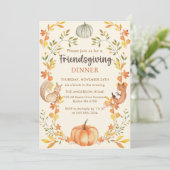 Rustikale Herbstleaves Pumpkin Friendsgiving Dinne Einladung (Stehend Vorderseite)