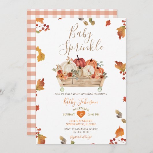 Rustikale Herbstleaves Pumpkin Patch Baby Sprinkle Einladung (Vorne/Hinten)