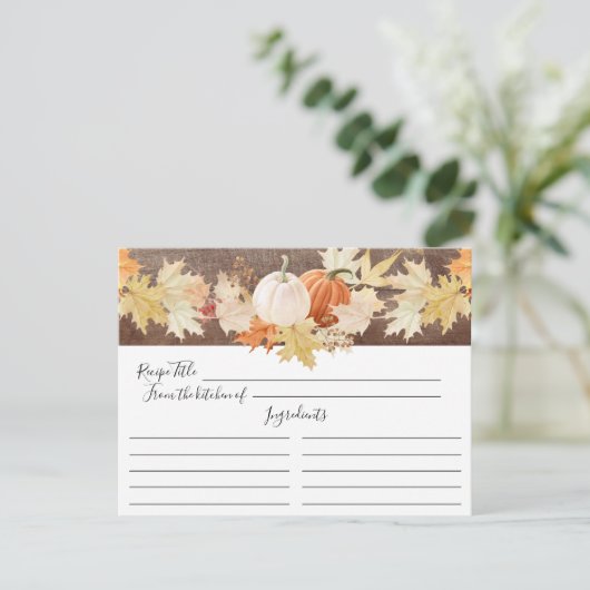 Rustikale Herbstleaves Pumpkins Blumenrezeptkarte Postkarte (Stehend Vorderseite)