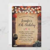 Rustikale Herbstleaves String Lights Wein Geburtst Einladung (Vorderseite)