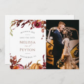 Rustikale Herbstleaves und Kürbis Save the Date (Vorne/Hinten)