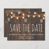 Rustikale Herbstleuchten und Blätter Save the Date Ankündigungspostkarte (Vorne/Hinten)