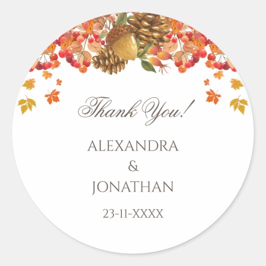 Rustikale Herbstliche Hochzeit im Herbst Danke Runder Aufkleber (Vorderseite)