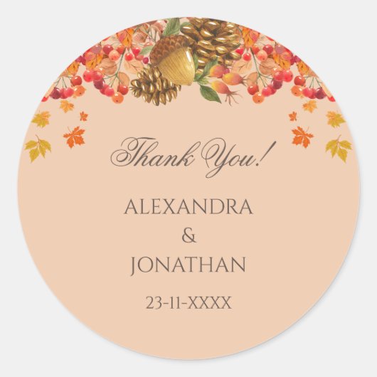 Rustikale Herbstliche Hochzeit im Herbst Danke Runder Aufkleber (Vorderseite)