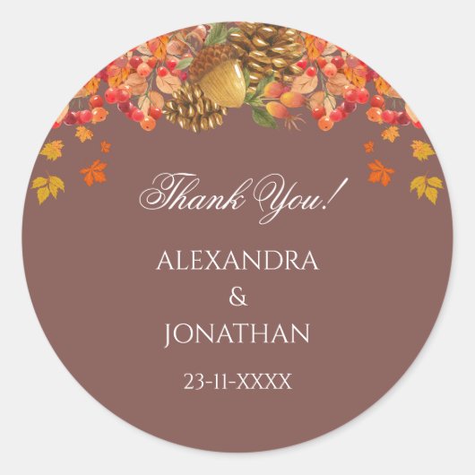 Rustikale Herbstliche Hochzeit im Herbst Danke Runder Aufkleber (Vorderseite)