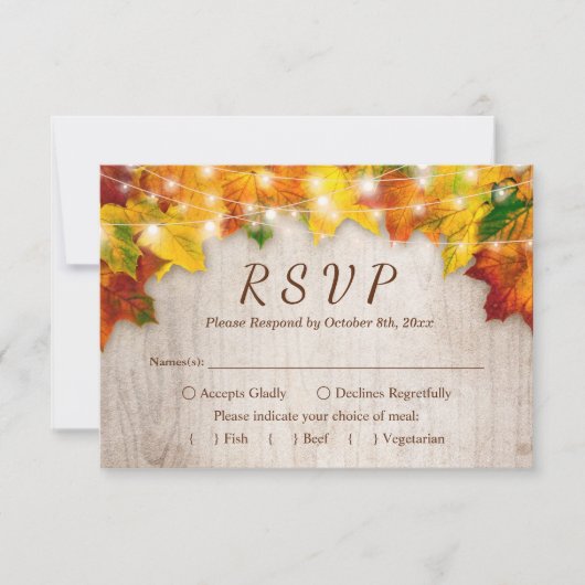 Rustikale Herbstlichter beleuchten RSVP Hochzeit Karte (Vorderseite)
