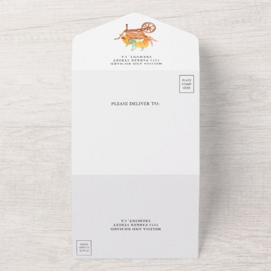 Rustikale Herbstmaple-Blätter Pumpkineseihe All In One Einladung (Außenbereich)