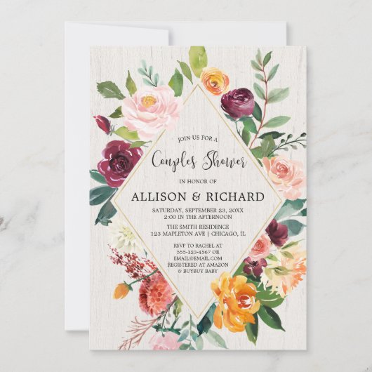 Rustikale Herbstpaare mit Babydusche Einladung (Vorderseite)