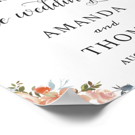 Rustikale Herbstpfirsichhochzeit Begrüßungszeichen Poster (Ecke)