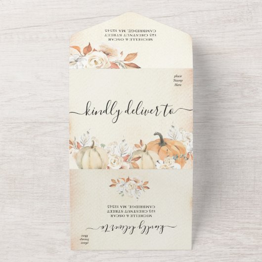 Rustikale Herbstpumpen und Blume All In One Einladung (Außenbereich)