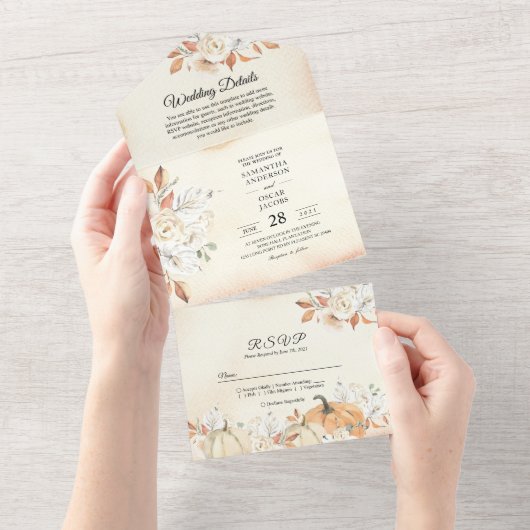 Rustikale Herbstpumpen und Blume All In One Einladung (Abreißen)