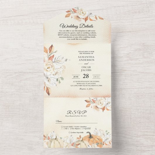 Rustikale Herbstpumpen und Blume All In One Einladung (Innen Boden)