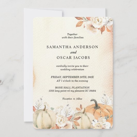 Rustikale Herbstpumpen und Blume Einladung (Vorderseite)