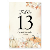 Rustikale Herbstpumpen und Blume Tischnummer (Rückseite)