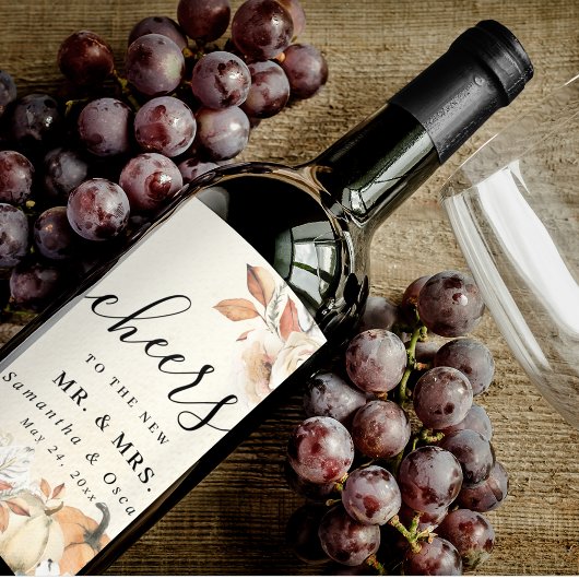 Rustikale Herbstpumpen und Blume Weinetikett