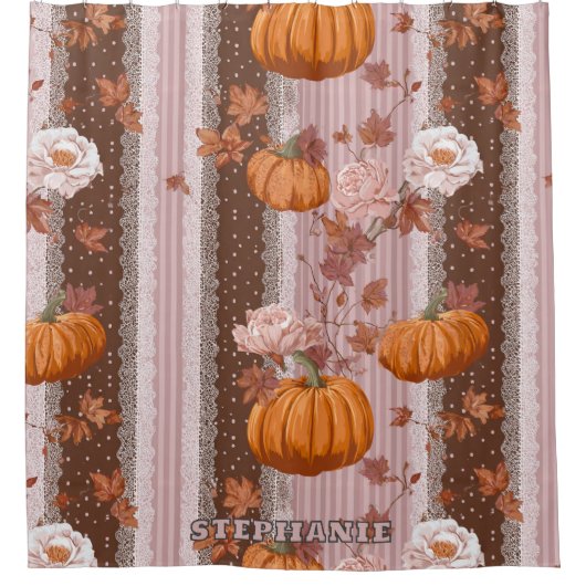 Rustikale Herbstpumpen und Blumenstrauß nahtlos Duschvorhang (Vorderseite)