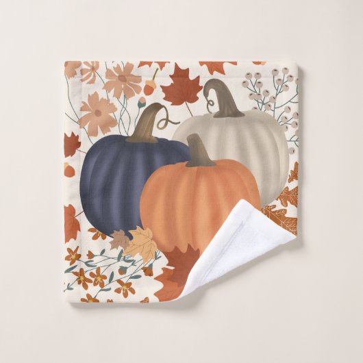 Rustikale Herbstpumpen Wildblumen Blätter Badhandtuch Set (Waschlappen)