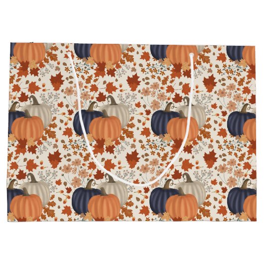 Rustikale Herbstpumpen Wildblumen Blätter Große Geschenktüte (Rückseite)