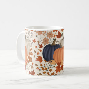 Rustikale Herbstpumpen Wildblumen Blätter Kaffeetasse