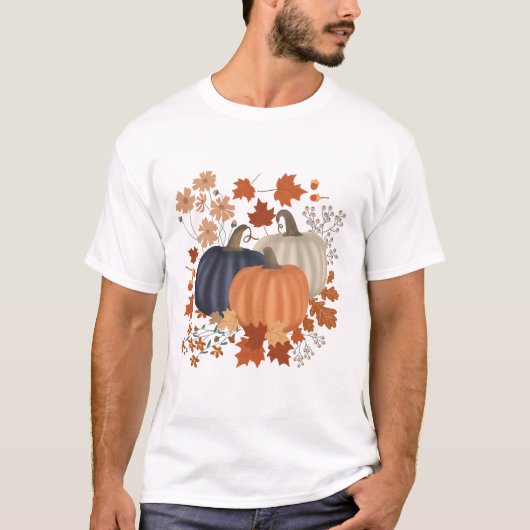 Rustikale Herbstpumpen Wildblumen Blätter T-Shirt (Vorderseite)