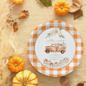 Rustikale Herbstpumpenwagen Karierte Babydusche Pappteller