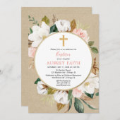 Rustikale Herbströte Rosa Blütentaufe Einladung (Vorne/Hinten)