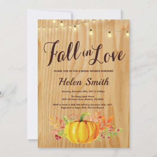 Rustikale Herbstsaunen Bridal Dusche Einladung (Vorderseite)
