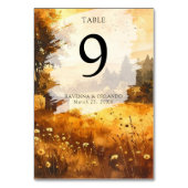 Rustikale Herbstscheune-Wiese-Aquarell-Hochzeit Tischnummer (Rückseite)