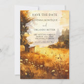 Rustikale Herbstscheune-Wiesen-Wasserfarben-Hochze Save The Date (Vorderseite)