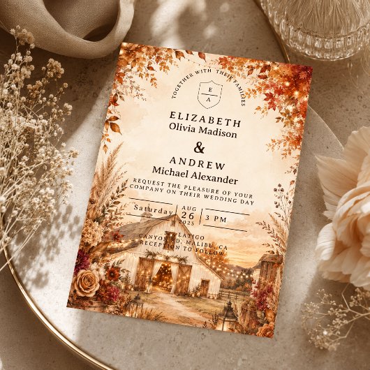 Rustikale Herbstscheunen-Hochzeit Einladung