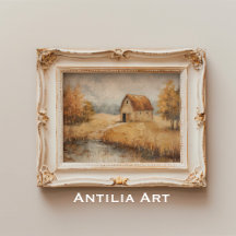 Rustikale Herbstscheunenmalerei Vintage-Teichlands