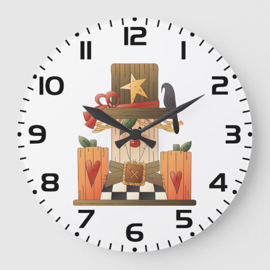 Rustikale Herbstschnecke mit Pumpkins und Crow Große Wanduhr (Vorderseite)