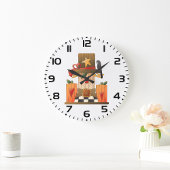 Rustikale Herbstschnecke mit Pumpkins und Crow Große Wanduhr