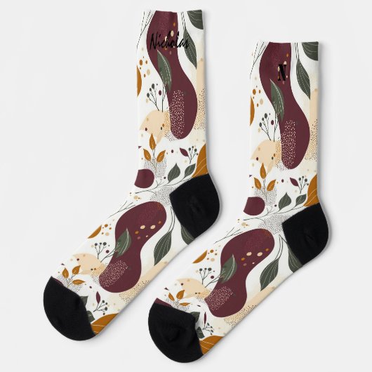 Rustikale Herbstsocken mit Blätter und Abstrakten  Socken (Linkes Detail)