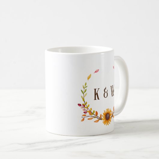 Rustikale Herbstsonnenblume Duo Monogramm Kaffeetasse (VorderseiteRechts)