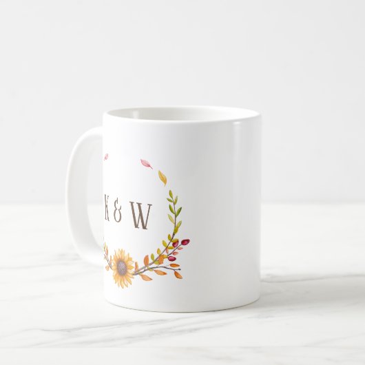 Rustikale Herbstsonnenblume Duo Monogramm Kaffeetasse (Vorderseite Links)