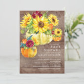 Rustikale Herbstsonnenblume Pumpkin Baby Dusche Einladung (Stehend Vorderseite)