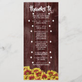 Rustikale Herbstsonnenblumen auf Zaun Hochzeit Programm (Rückseite)