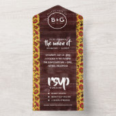 Rustikale Herbstsonnenblumen auf Zaunhochzeit All In One Einladung (Innen Boden)