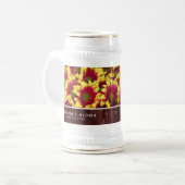 Rustikale Herbstsonnenblumen auf Zaunhochzeit Bierglas (Vorderseite Links)