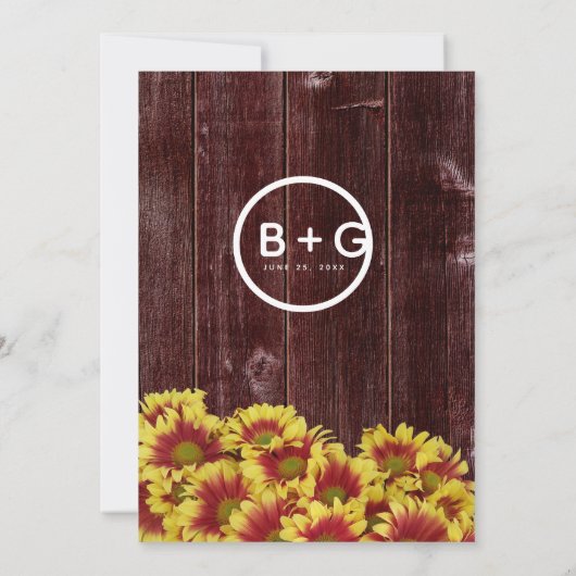 Rustikale Herbstsonnenblumen auf Zaunhochzeit Einladung (Rückseite)