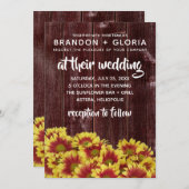 Rustikale Herbstsonnenblumen auf Zaunhochzeit Einladung (Vorne/Hinten)