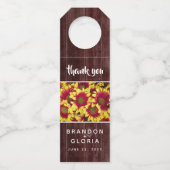 Rustikale Herbstsonnenblumen auf Zaunhochzeit Flaschenanhänger (Rückseite)