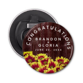 Rustikale Herbstsonnenblumen auf Zaunhochzeit Flaschenöffner