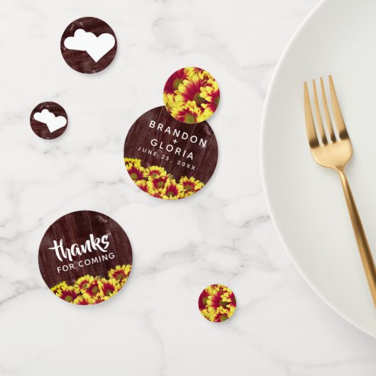 Rustikale Herbstsonnenblumen auf Zaunhochzeit Konfetti (Gruppe)