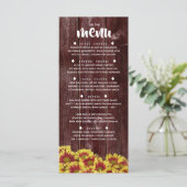 Rustikale Herbstsonnenblumen auf Zaunhochzeit Menükarte (Stehend Vorderseite)