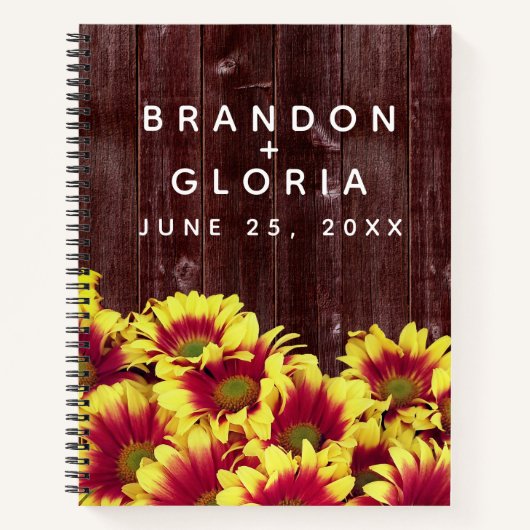 Rustikale Herbstsonnenblumen auf Zaunhochzeit Notizblock (Vorderseite)