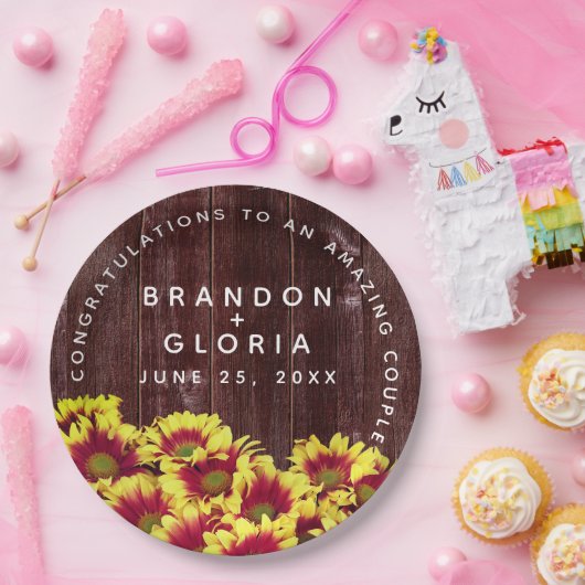 Rustikale Herbstsonnenblumen auf Zaunhochzeit Pappteller (Party)