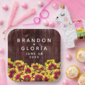 Rustikale Herbstsonnenblumen auf Zaunhochzeit Pappteller (Party)